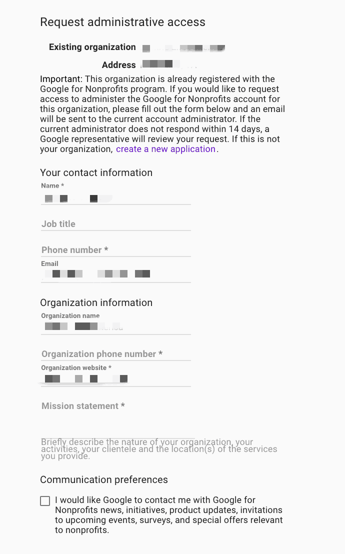 Ad Grants Application